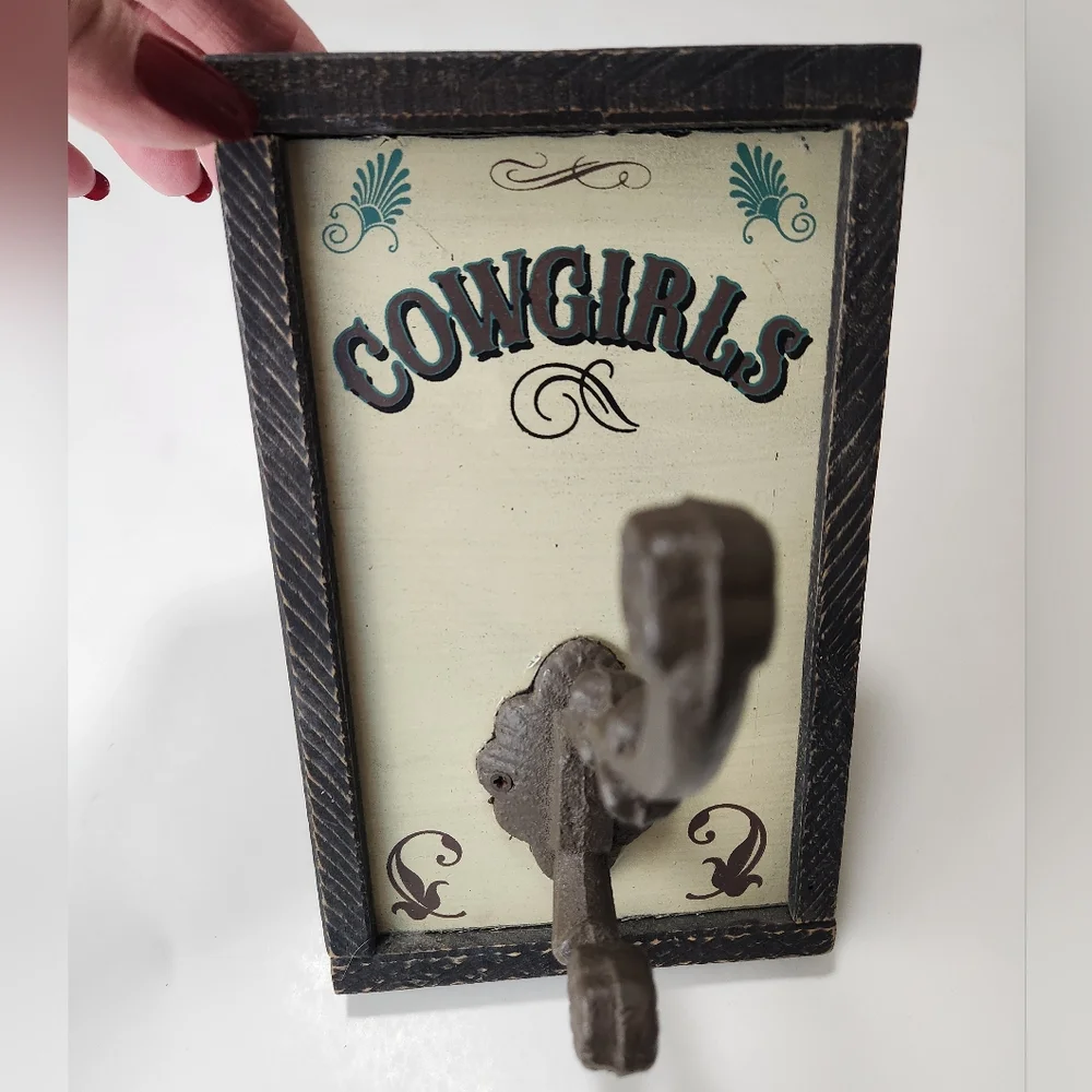 Western Coastal Cowgirl Cast Iron And Wood Hat Rack/Hook